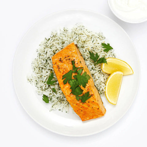 Pan Seared Salmon Fillet with Saffron Rice And Dill Recipe - Heray Spice
