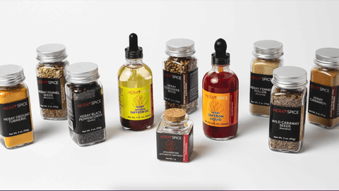 Heray Spice Gift Box includes Afghan Saffron, wild mountain cumin, Turmeric and Cinnamon.