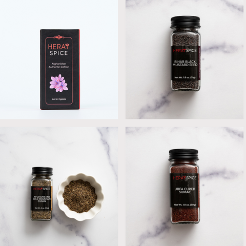 Essentials Bundle: Superior Saffron, Urfa Sumac, Black Mustard Seeds & Wild Afghani Cumin