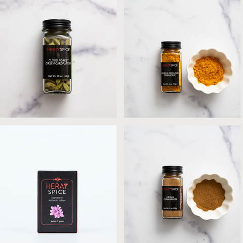 Best Selling (Superior Saffron + Cloud Forest Cardamom + Turmeric Powder + Cinnamon Powder)