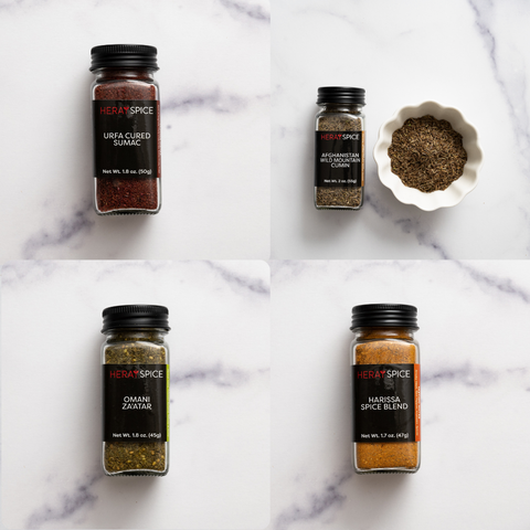 Mediterranean Bundle: Omani Za’atar, Urfa Sumac, Harissa, Wild Cumin