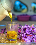 Saffron with Tea at saffron harvest gathering